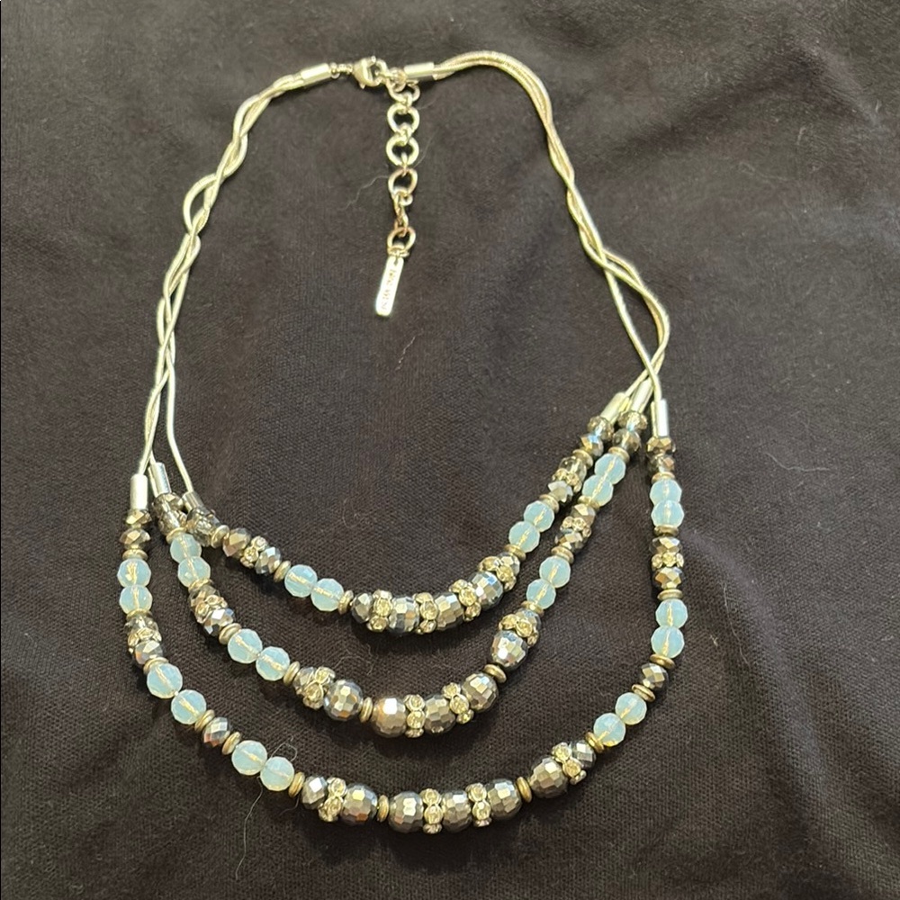 Nine West Gold and Blue Triple-Strand Necklace